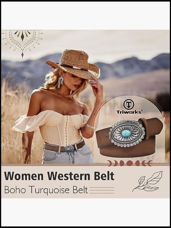 Western Leather Belt Vintage Medieval Turquoise Buckle Cowgirl Concho main image 7